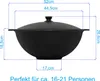 A diagram showing the dimensions of a black cauldron with a lid, with measurements indicated in centimeters. Anteprima dell’immagine prodotto