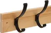 A close-up view of a wooden coat rack with black metal hooks. Náhled obrázku produktu