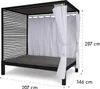 A double lounger with a canopy and curtains, with dimensions indicated. Náhľad obrázku produktu