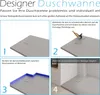 A four-panel diagram showing installation steps for a shower tray. Produktbild-Vorschau