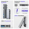 Collage of product images and feature callouts for a MacBook USB-C hub. Voir les images du produit