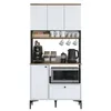A white and brown multi-purpose cabinet with a microwave, coffee maker, and other kitchen accessories. Produktbild-Vorschau