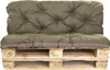 A green pallet cushion set is displayed on a wooden pallet. Produktbild-Vorschau