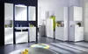 A modern, white bathroom with various storage units and a washing machine. Anteprima dell’immagine prodotto