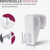 Close-up marketing image showing a white mounting bracket for a window frame, with inset images demonstrating its attachment. Podgląd zdjęcia produktu