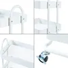 A collage of four close-up images showing details of a white rolling cart. Voir les images du produit