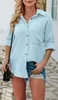 ASKSA Damen Bluse Knöpfe Langarm Oversize Hemden Tunika Produktbild-Vorschau 3
