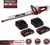 A cordless hedge trimmer kit with batteries and chargers. Produktbild-Vorschau