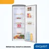 An open refrigerator with food and drinks inside, set against a white background with a marketing overlay at the bottom. Produktbild-Vorschau