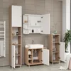 A bathroom vanity set with a sink, cabinet, and tall storage unit against a tiled wall. Podgląd zdjęcia produktu