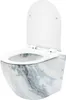 A wall-mounted toilet with a marble-patterned base and a white lid and seat. Produktbild-Vorschau