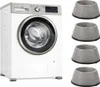 A white washing machine with a silver trim around the door and a silver control panel, shown next to four gray anti-vibration pads. Anteprima dell’immagine prodotto