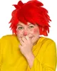 A person wearing a red wig and a yellow shirt, with painted freckles and a red nose, is smiling and covering their mouth with their hand. Náhľad obrázku produktu