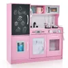 A pink wooden play kitchen with various accessories and features. Produktbild-Vorschau