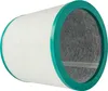 A cylindrical air purifier filter with a white pleated exterior and a gray filter material visible through a green ring. Produktbild-Vorschau