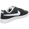 A side view of a black Nike Court Royale sneaker with a white Nike swoosh logo and white sole. Náhled obrázku produktu