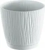 A white textured plant pot with a matching saucer, isolated on a white background. Anteprima dell’immagine prodotto