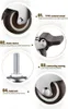Collage of four circular images showing details of caster wheels and a bolt. Produktbild-Vorschau