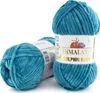 Two balls of teal yarn are shown against a white background. One ball is in the foreground on the left, and another is in the center-right, slightly behind the first. A label is visible on the center-right ball. Podgląd zdjęcia produktu