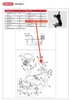 An exploded view diagram of a chainsaw sharpener with a table of parts and a small image of the assembled product. Produktbild-Vorschau