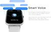A smartwatch with voice assistant features is shown, with speech bubbles indicating voice commands. Produktbild-Vorschau