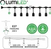 Diagram illustrating the features and installation of a LUMILED string light set. Produktbild-Vorschau