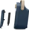 A side view of a blue ceramic heater with its front grill and a filter detached. Voir les images du produit