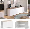 A modern living room with a white and wood sideboard, a turntable, and decorative items. Náhled obrázku produktu