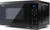 A black Sharp microwave oven shown from a three-quarter front angle on a white background. Náhled obrázku produktu