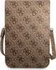 A close-up studio shot of a small brown handbag with a repeating Guess logo pattern. Podgląd zdjęcia produktu