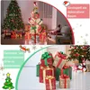 A collage of images showing LED gift boxes for Christmas decoration, with text overlays in German. Produktbild-Vorschau