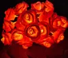 A close-up view of a string of illuminated rose-shaped lights. Produktbild-Vorschau