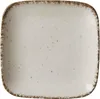 A single square plate with a speckled pattern and a distressed brown rim, shown from a top-down perspective on a white background. Produktbild-Vorschau