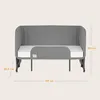 A front view of a gray baby crib/bed with dimensions indicated by measurement lines and text. Náhľad obrázku produktu