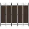 A five-panel room divider with brown fabric panels and a black metal frame. Podgląd zdjęcia produktu