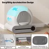 A collage showing a modern automatic cat litter box and close-ups of its features. Náhled obrázku produktu