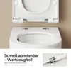 Close-up view of a white toilet seat and lid, with text overlay describing a feature. Anteprima dell’immagine prodotto