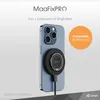 A product advertisement showing a smartphone with a charging pad and ring holder attached, with text highlighting its features and compatibility. Anteprima dell’immagine prodotto