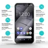 A smartphone screen protector is shown with various features highlighted by text and icons. Produktbild-Vorschau