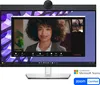 A computer monitor displaying a video conference call, with logos indicating it's certified for Microsoft Teams and Zoom. Produktbild-Vorschau