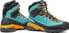 Trekking Schuhe für Damen von Scarpa; Modell Mescalito TRK GTX; in Türkis und Schwarz mit orangefarbenen Schnürsenkeln. Produktbild-Vorschau