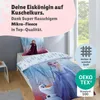 A bed with Frozen themed bedding, featuring Anna, Elsa, and Olaf. Produktbild-Vorschau