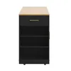 A black kitchen island with a wood-toned countertop and a single drawer, shown against a white background. Voir les images du produit