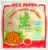 A package of rice paper with an image of fried spring rolls and dipping sauce. Produktbild-Vorschau