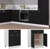 A modern kitchen cabinet setup with black and white units, and a separate image showing a single cabinet with doors open. Náhľad obrázku produktu