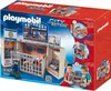 The image shows the Playmobil 5421 Police Station playset packaging, featuring the product itself, illustrations of its features, and children interacting with the toy. Podgląd zdjęcia produktu