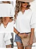 ASKSA Damen T-Shirt V-Ausschnitt 3/4 aermel Bluse Einfarbig Produktbild-Vorschau 5