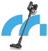 A cordless vacuum cleaner is shown against a background with blue curved shapes. Podgląd zdjęcia produktu