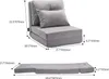 Diagrams showing the dimensions of a gray sofa bed in its folded and unfolded states. Náhled obrázku produktu