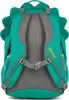 The back view of a green backpack with gray straps and padding. Produktbild-Vorschau